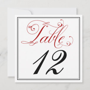 Tarjetas de número de mesa con guión rojo elaborad