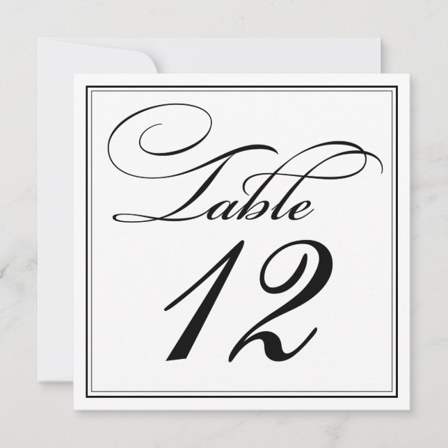 Tarjetas de número de mesa con letra cursiva negra (Anverso)