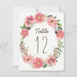 Tarjetas de número de mesa con plumas boho acuarel