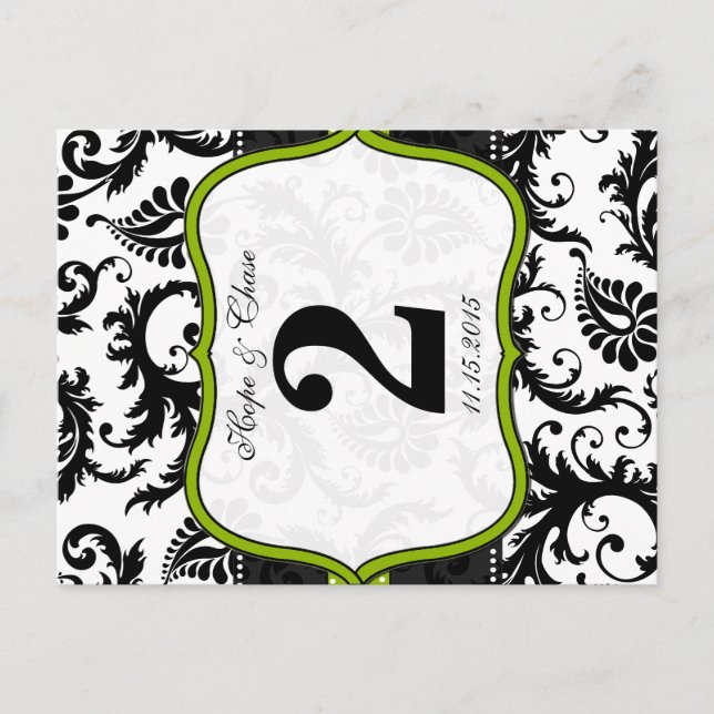 Tarjetas de número de mesa con remolinos de damasc (Anverso)