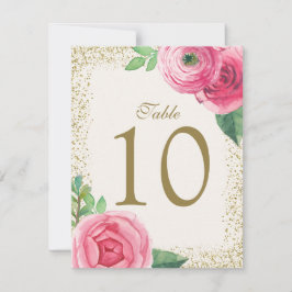 Tarjetas de número de mesa con rosas en acuarela