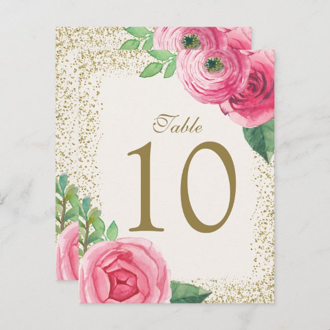 Tarjetas de número de mesa con rosas en acuarela (Anverso / Reverso)