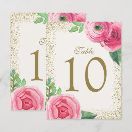 Tarjetas de Número de Mesa con Rosas en Acuarela