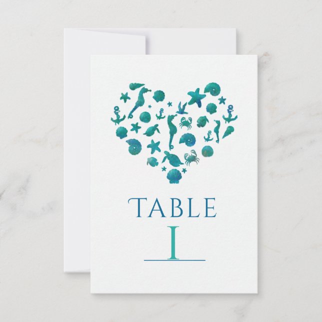 Tarjetas de número de mesa de acuarela de agua tea (Anverso)