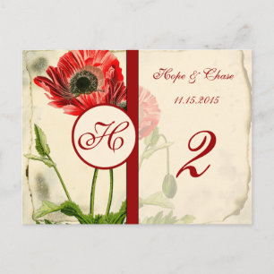 Tarjetas de número de mesa de amapola roja desgast