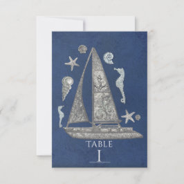 Tarjetas de número de mesa de barco plateado náuti