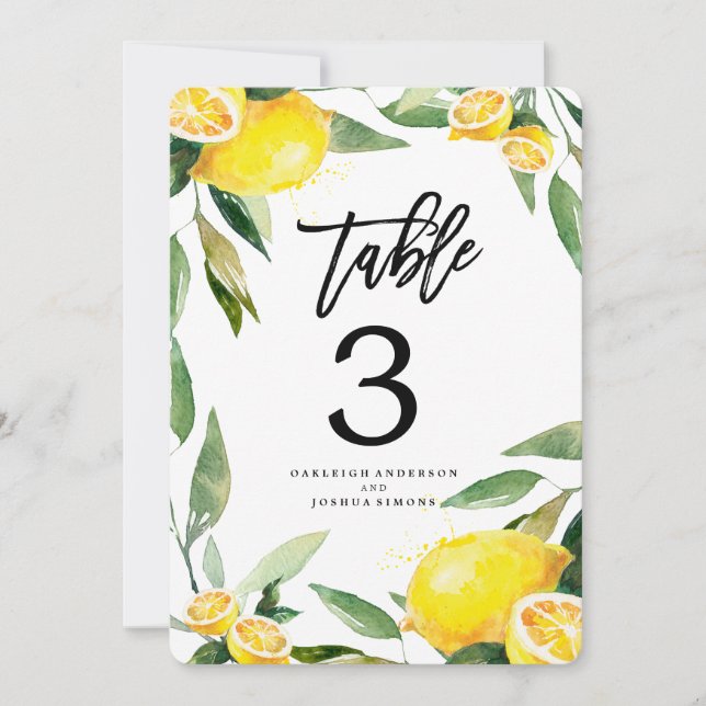 Tarjetas de número de mesa de boda acuarela de lim (Anverso)