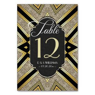 Tarjetas de número de mesa de boda Art Deco Goldy