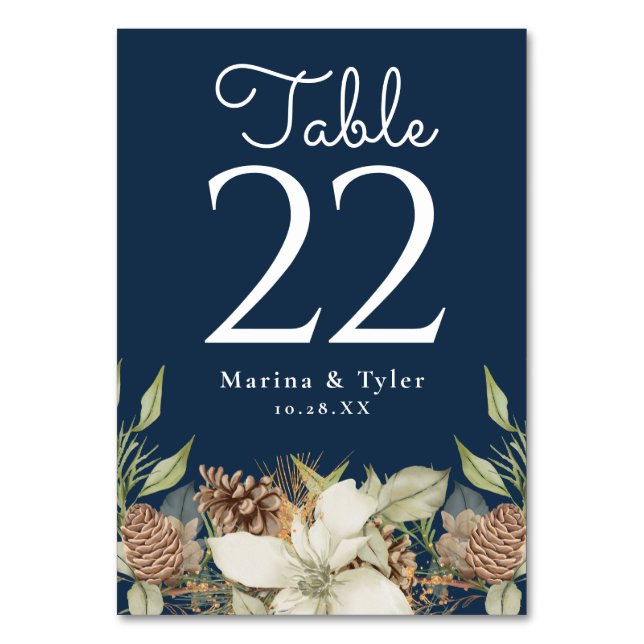 Tarjetas de número de mesa de boda azul marino de  (Reverso)
