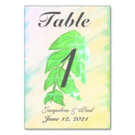 Tarjetas de número de mesa de boda con acuarela de