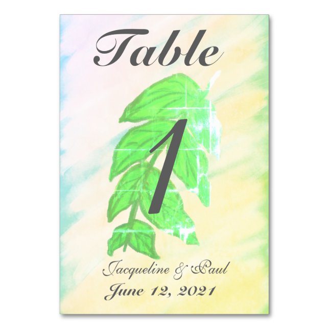 Tarjetas de número de mesa de boda con acuarela de (Anverso)