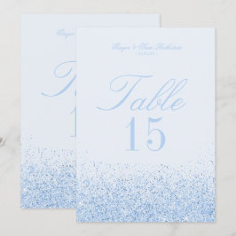 Tarjetas de número de mesa de boda con brillo azul