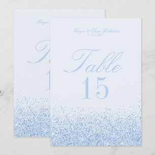 Tarjetas de número de mesa de boda con brillo azul