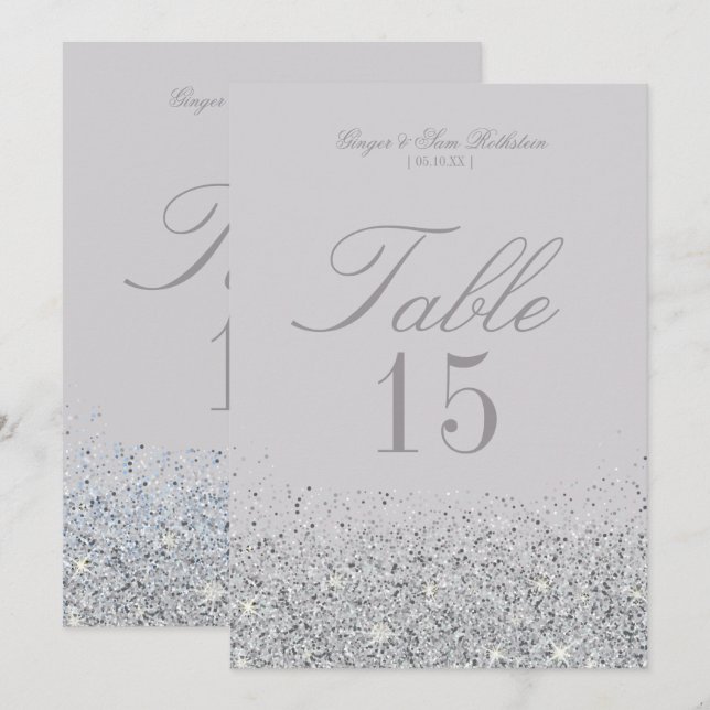 Tarjetas de número de mesa de boda con brillo de p (Anverso / Reverso)