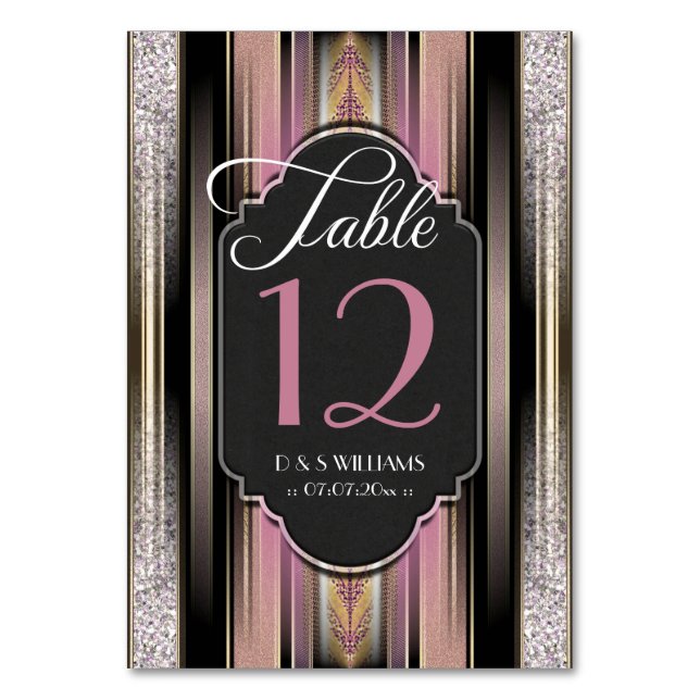 Tarjetas de número de mesa de boda con diamantes r (Anverso)