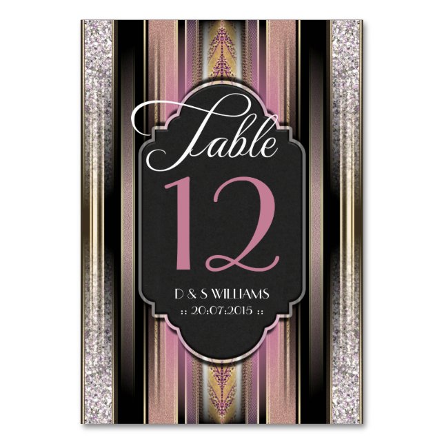 Tarjetas de número de mesa de boda con diamantes r (Anverso)