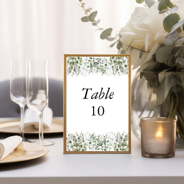 Tarjetas de número de mesa de boda con follaje de  (Eucalyptus Greenery Watercolor Wedding Table Number Cards)