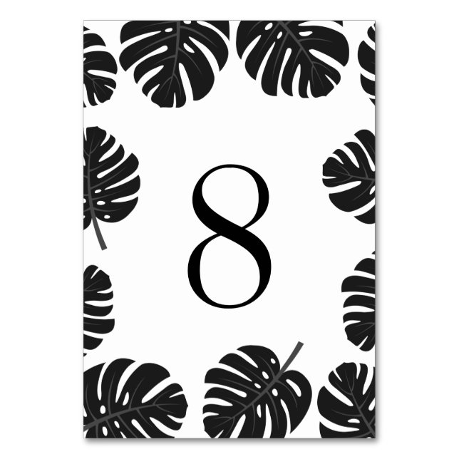 Tarjetas de número de mesa de boda con hoja de pal (Anverso)