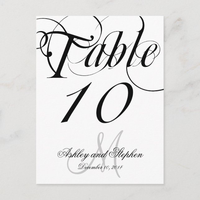 Tarjetas de número de mesa de boda con monograma b (Anverso)