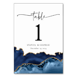 Tarjetas de número de mesa de boda de ágata azul m