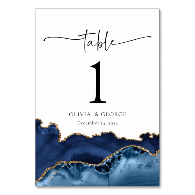 Tarjetas de número de mesa de boda de ágata azul m (Anverso)