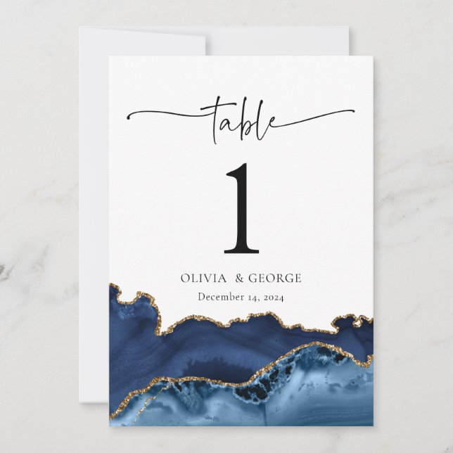 Tarjetas de número de mesa de boda de ágata azul m (Anverso)