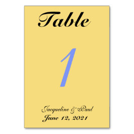 Tarjetas de número de mesa de boda de azul amarill