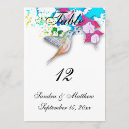 Tarjetas de número de mesa de boda de colibrí y fu