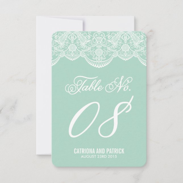 Tarjetas de número de mesa de boda de encaje de br (Anverso)