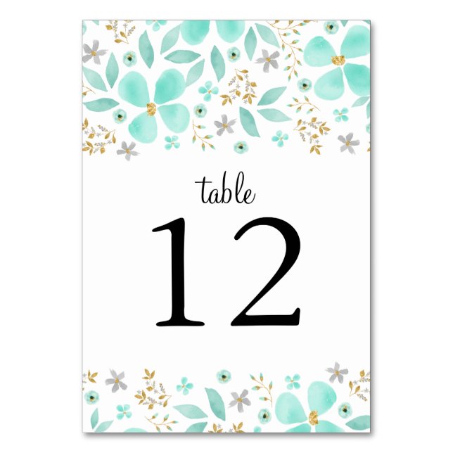 Tarjetas de número de mesa de boda de hoja de ment (Anverso)