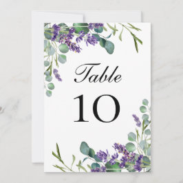 Tarjetas de número de mesa de boda de lavanda euca