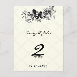 Tarjetas de número de mesa de boda de pájaros vint