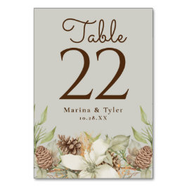 Tarjetas de número de mesa de boda de pino inverna