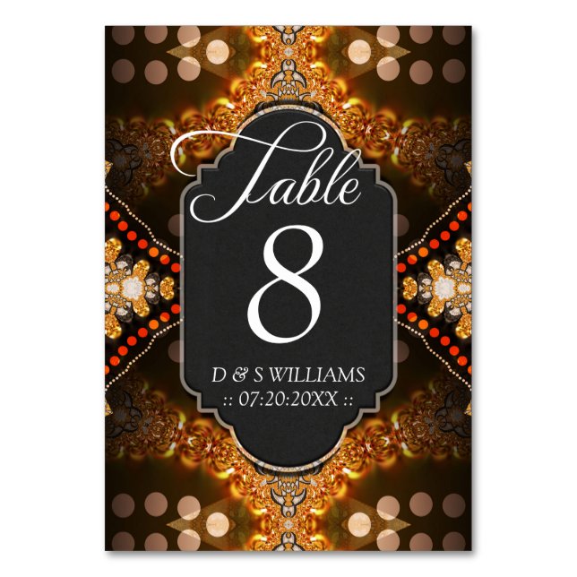 Tarjetas de número de mesa de boda doradas Boho te (Anverso)
