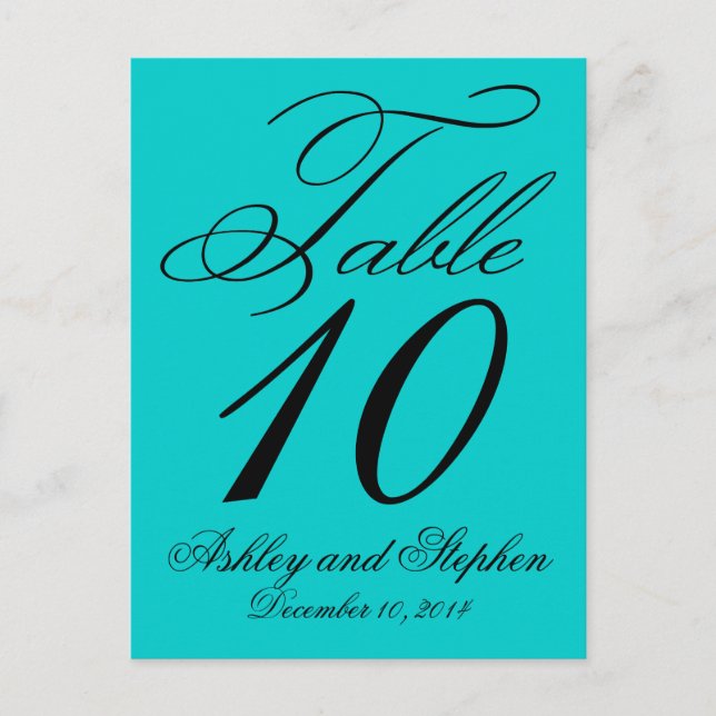 Tarjetas de numero de mesa de boda elegante Aqua B (Anverso)