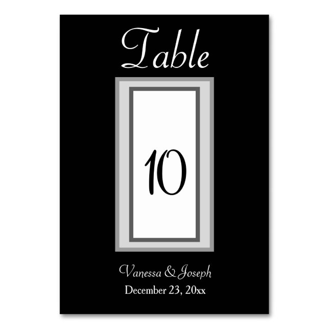 Tarjetas de número de mesa de boda en negro, blanc (Reverso)
