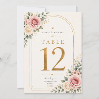 Tarjetas de número de mesa de boda floral rosa son