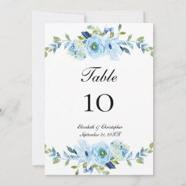Tarjetas de número de mesa de boda floral verde az