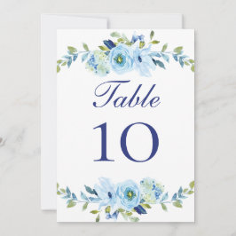 Tarjetas de número de mesa de boda floral verde az