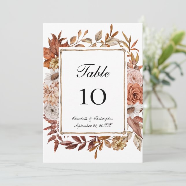 Tarjetas de número de mesa de boda florales boho d (Anverso de pie)