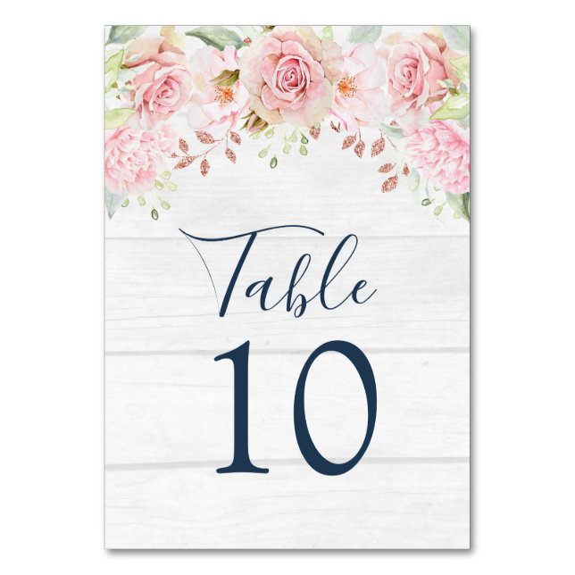 Tarjetas de número de mesa de boda florales rosada (Anverso)