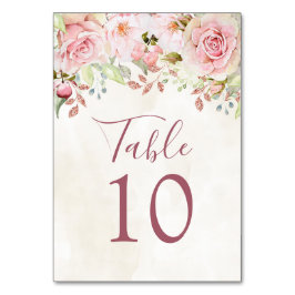 Tarjetas de número de mesa de boda florales rosada