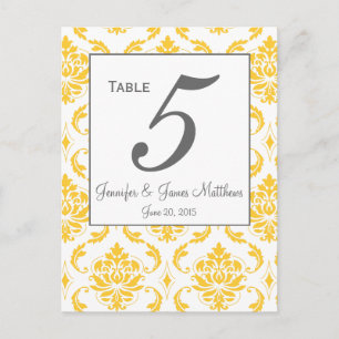 Tarjetas de número de mesa de boda gris damasco am