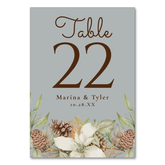 Tarjetas de número de mesa de boda gris pino de in (Reverso)