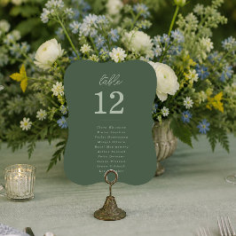 Tarjetas de número de mesa de boda verde bosque