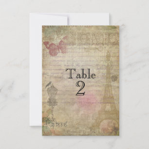 Tarjetas de número de mesa de boda Vintage Paris C