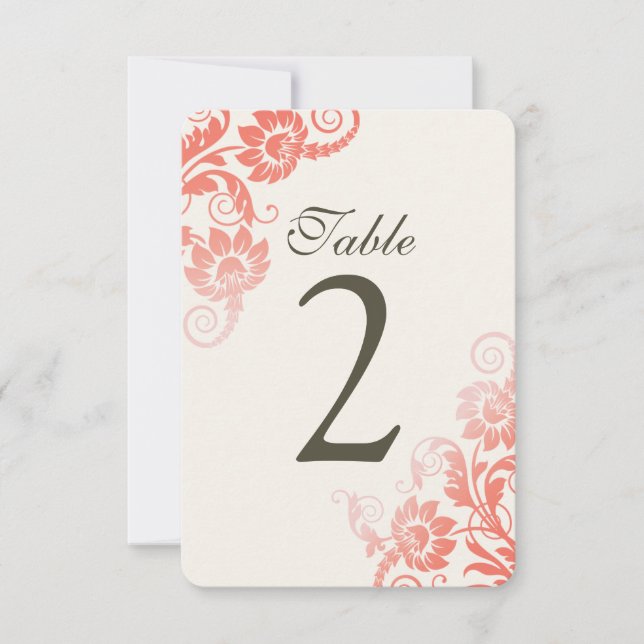 Tarjetas de número de mesa de coral ombre personal (Anverso)