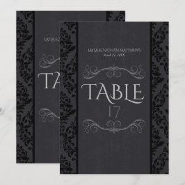 Tarjetas de número de mesa de damasco negro y gris