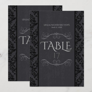 Tarjetas de número de mesa de damasco negro y gris