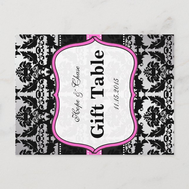 Tarjetas de número de mesa de damasco rosa platead (Anverso)